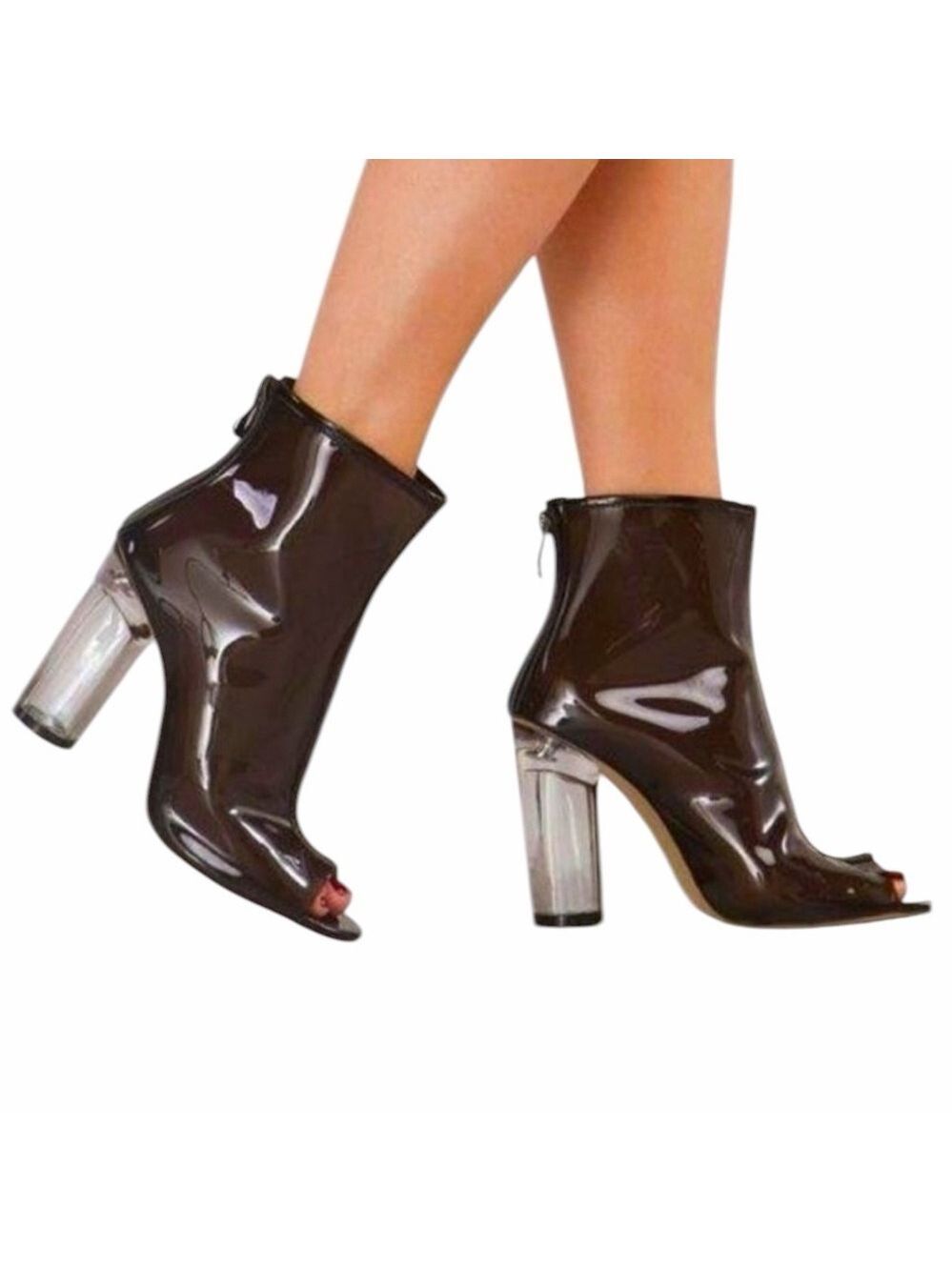 Cape Robbin Benny-1 Open Toe Block Chunky Clear Perspex Heel Ankle Boot Bootie